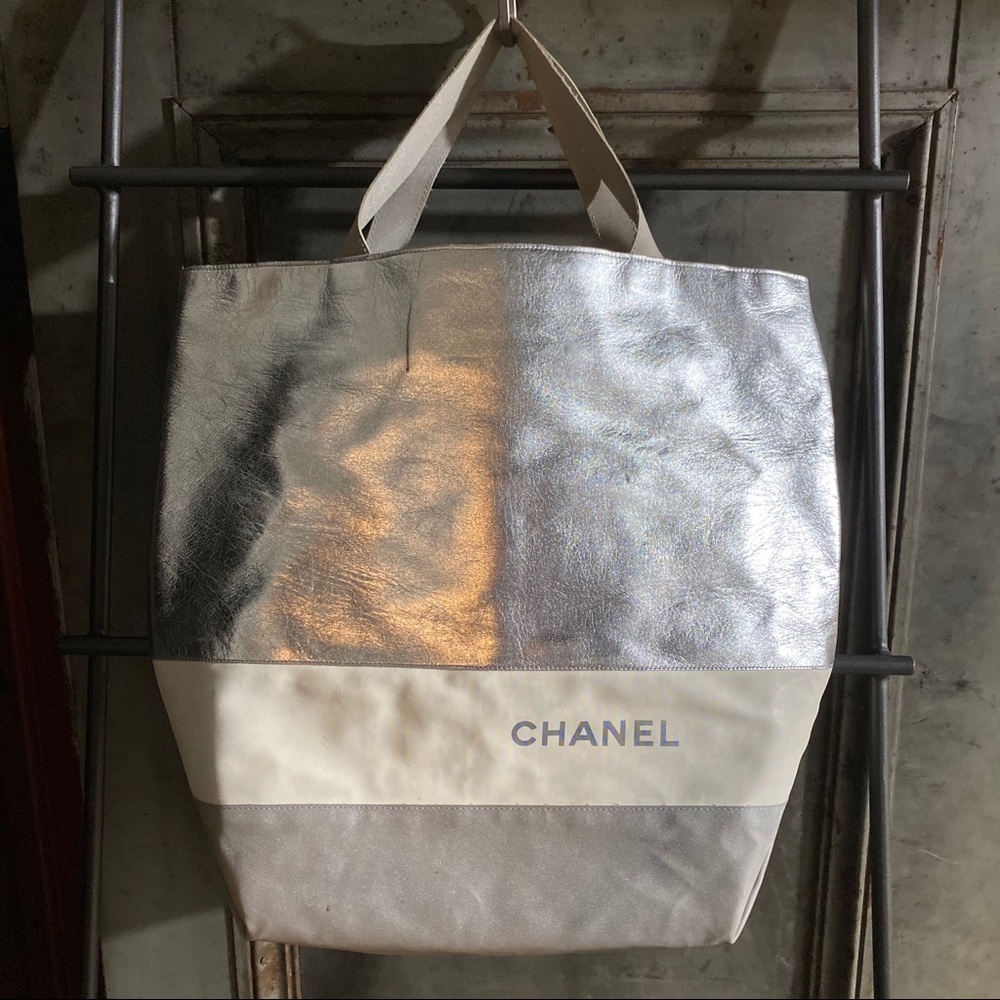 Chanel Sport Silver Grey Nylon Beach Tote Bag